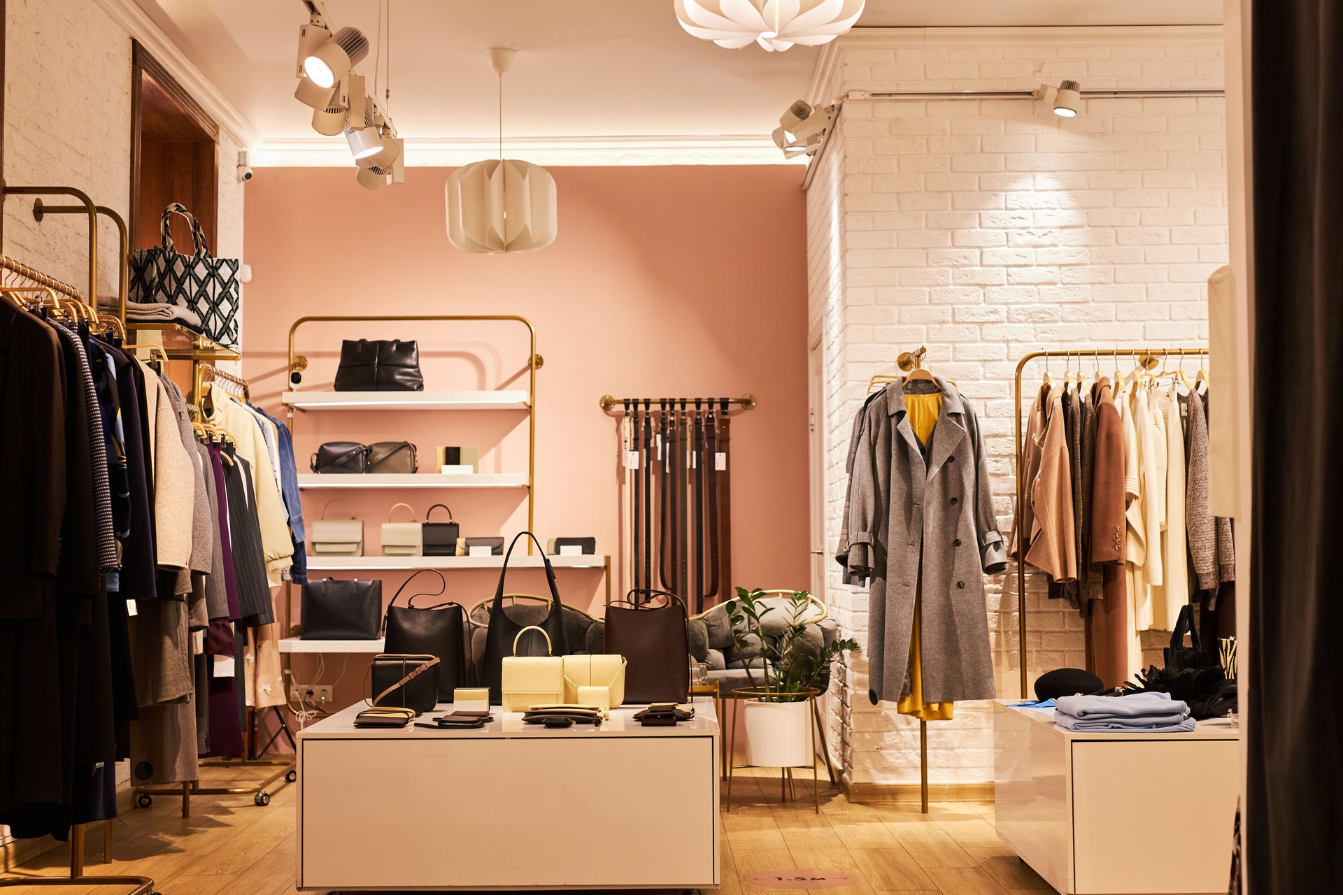 Clothing boutique with clothes and accessories on display
